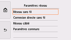 Écran Paramètres réseau